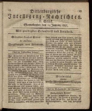 II.Stück. Sonnabends: den 14. Januar 1797.