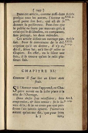 Chapitre XI. Comment il faut lire un Livre avec fruit.