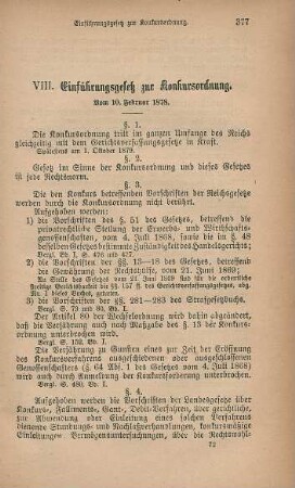 VIII. Einführungsgesetz zur Konkursordnung. Vom 10. Februar 1878