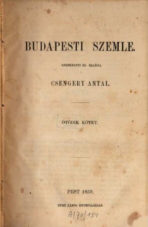 Budapesti szemle : a Magyar Tud. Akadémia megbízásából, 5. 1859