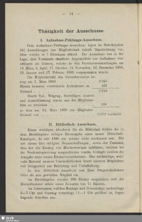 Thätigkeit der Ausschüsse