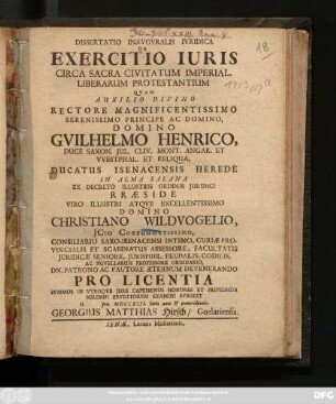 Dissertatio Inavgvralis Ivridica De Exercitio Iuris Circa Sacra Civitatum Imperial. Liberarum Protestantium