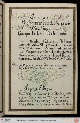 (248-253) Grabinschriften aus Wieblingen, Edingen, Neckarhausen, Eppelheim und Neckargemünd