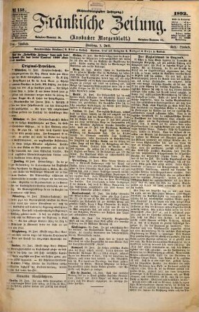 Fränkische Zeitung : Fränkische Tageszeitung ; amtliches Organ der NSDAP ; Amtsblatt aller Behörden. 1892,7/9 = Jg. 48