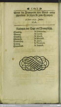 Nahmen der Tage auf Frantzösisch