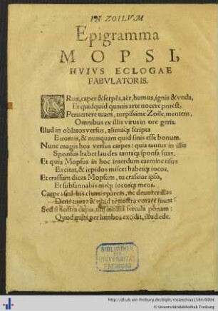In Zoilum Epigramma Mopsi.