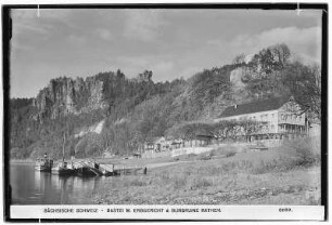 Sächsische Schweiz. Bastei mit Erbgericht und Burgruine Rathen