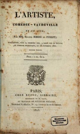 L' artiste : comédie-vaudeville en un acte