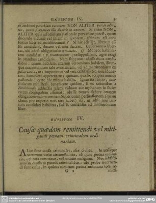 Parergon IV. Causae quaedam remittendi vel mitigandi poenam criminalem ordinariam