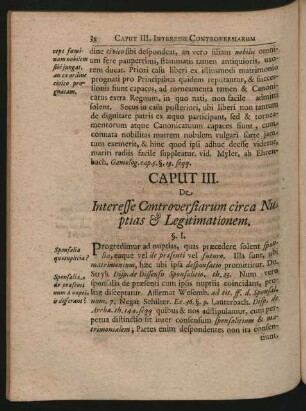 Caput III. De Interesse Controversiarum circa Nuptias & Legitimationem.