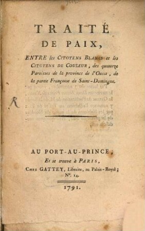 Traité de paix entre les citoyens blancs et les citoyens de couleur