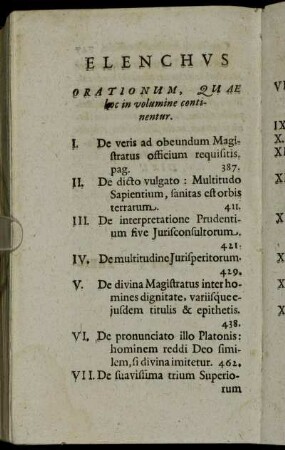 Elenchus Orationum [...]