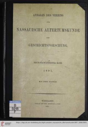 29: Annalen des Vereins für Nassauische Altertumskunde und Geschichtsforschung
