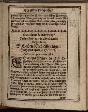 Gratial oder Abdanckung/ nach gehaltener Leichbegängnis