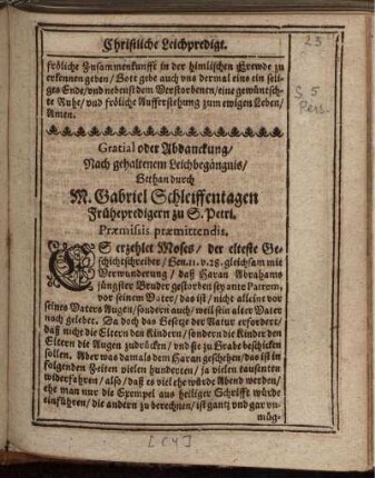 Gratial oder Abdanckung/ nach gehaltener Leichbegängnis