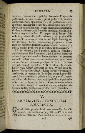 V. Ad Vlrici Hvtteni Vitam Analecta.