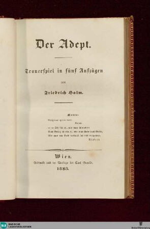 Der Adept : Trauerspiel in fünf Aufzügen