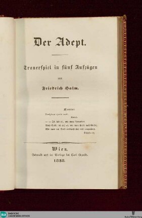 Der Adept : Trauerspiel in fünf Aufzügen