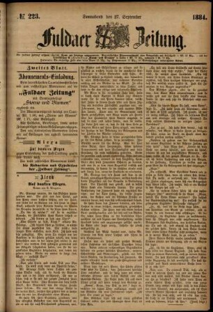 Ausgabe vom Samstag, den 27. September 1884.
