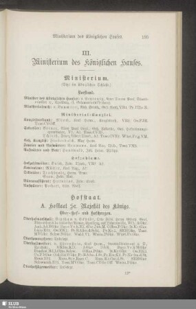 III. Ministerium des Königlichen Hauses