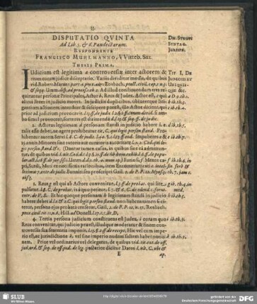 Disputatio Quinta Ad Lib. 5. & 6. Pandectarum. Respondente Frangisco Mählmanno, Witteb. Sax.