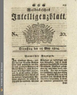 No. 20. Dienstag den 15 May 1804