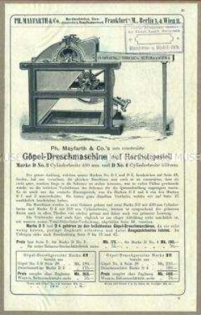 Göpel-Dreschmaschine auf Hartholzgestell