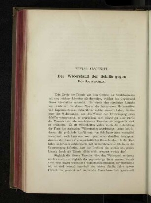 Elfter Abschnitt. Der Widerstand der Schiffe gegen Fortbewegung.