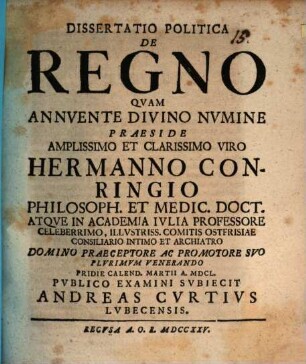 Diss. polit. de regno