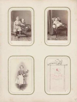 links oben: Prinz Wilhelm Löwenstein und Prinz Ludwig Löwenstein rechts oben: Prinzessin Adele Löwenstein links unten: Unbekannt (Mädchen) rechts unten: leer