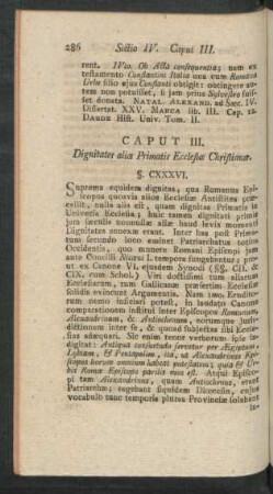 Caput III. Dignitates aliae Primatis Ecclesiae Christiana