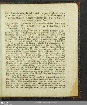 Empfehlungswerthe Weihnachts-, Neujahrs- und Geburtstags-Geschenke, welche in Goedsche´s Buchhandlung in Meißen erschienen ...