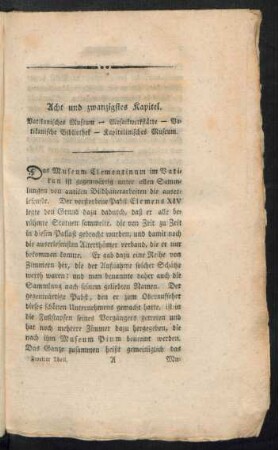 Acht und zwanzigstes Kapitel. Vatikanisches Museum - Mosaikwerkstätte - Vatikanische Bibliothek - Kapitolinisches Museum
