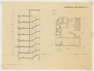 Wohnhaus Xantener Straße 21, Berlin-Wilmersdorf: Lageplan 1:250, Schnitt 1:100
