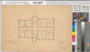 Burgsteinfurt (Steinfurt) Gymnasium Blatt 1b Grundriß Kellergeschoß 1861 100 Fuß = 26,2 cm 32 x 48 kol. Zeichnung Staatshochbauamt Münster