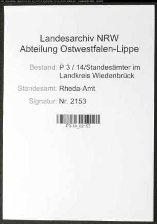 Sterberegister Standesamt Rheda-Amt