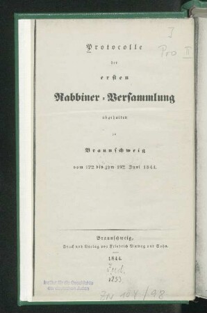 1.1844: Protokolle der ... Rabbiner-Versammlung