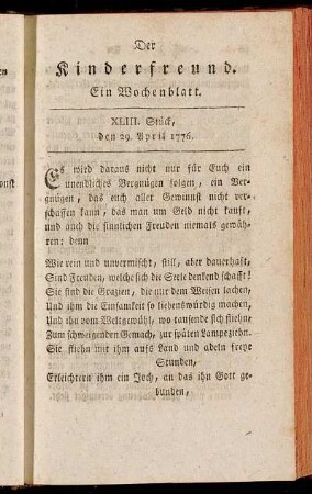 XLIII. Stück, den 29. April 1776