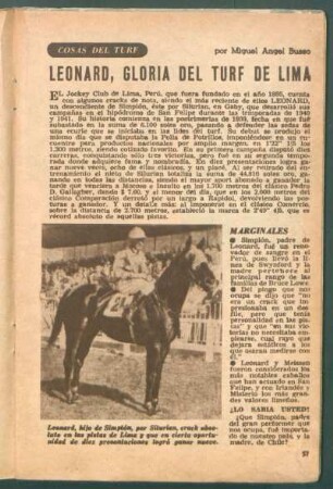 Leonard, gloria del turf de Lima : Cosas del turf