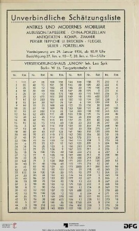 Unverbindliche Schätzungsliste
