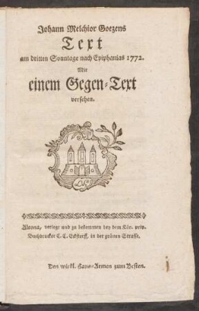 Johann Melchior Goezens Text am dritten Sonntage nach Epiphanias 1772