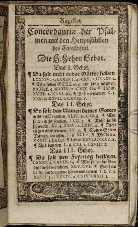 Register. Concordantæ der Psalmen mit den Heuptstücken des Catechismi.