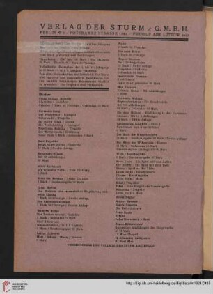Verlag Der Sturm / Monatsschrift Der Sturm / Bücher