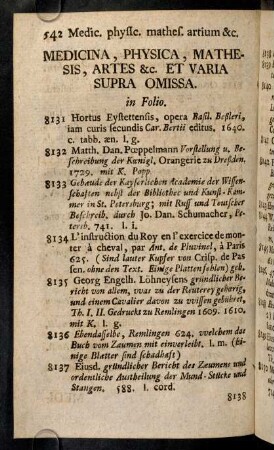 542-596, Medicina, Physica, Mathesis, Artes &c. et Varia Supra Omissa.