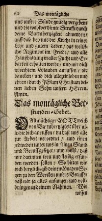 Das montägliche Betstunden-Gebet. - Gebet eines Gesunden um ein seeliges Ende.