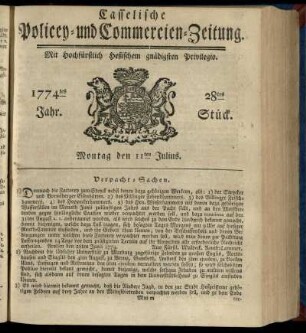 28tes Stueck, Montag den 11ten Julius 1774