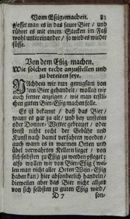 Von dem Eßig machen. Wie solcher recht anzustellen und zu bereiten seye.