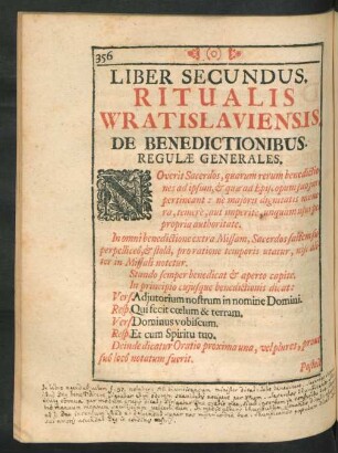 Liber Secundus. Ritualis Wratislaviensis. De Benedictionibus