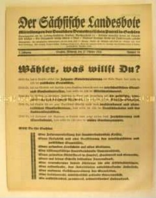 Mitteilungsblatt der DDP Sachsen zur Landtagswahl