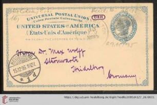Brief von Edward Singleton Holden an Max Wolf: Karte von Edward Singleton Holden von Lick Observatory an Max Wolf